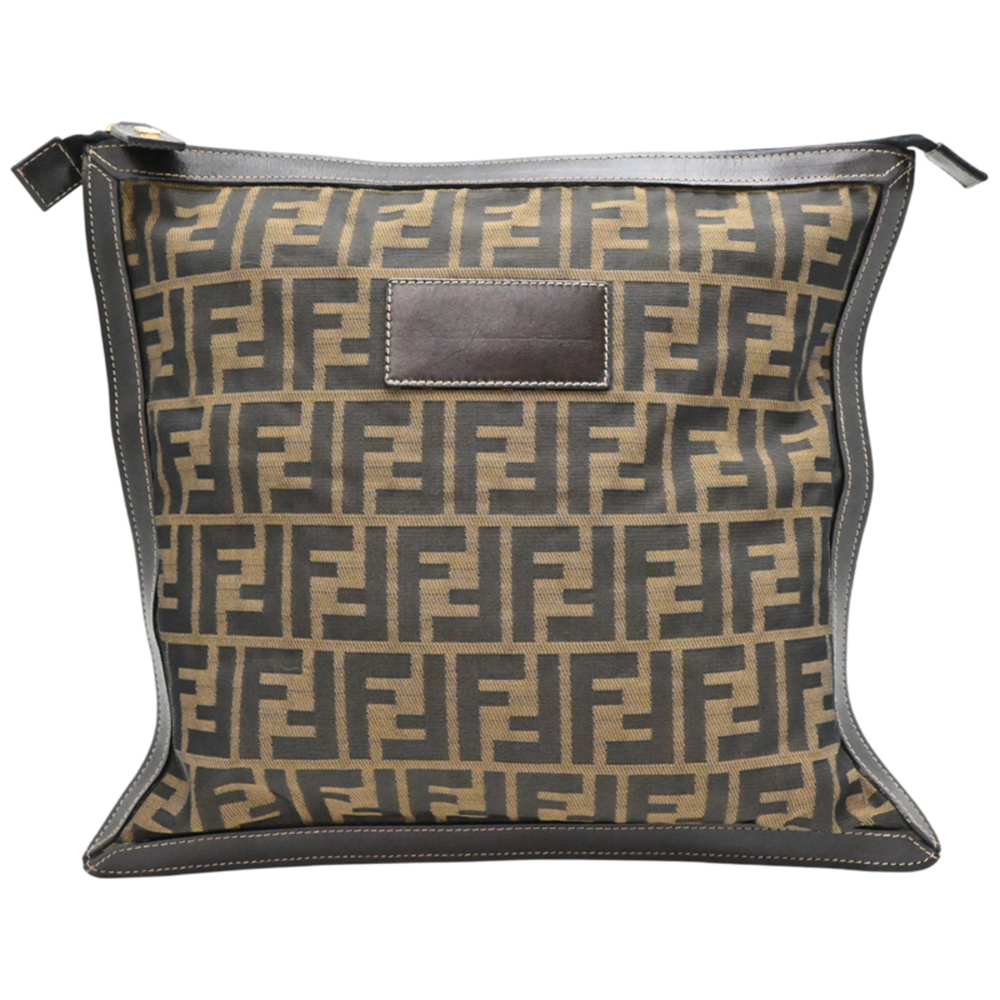 Fendi Flat Clutch Bag for Women and Men, Nylon, Zucca Pattern (Brown)